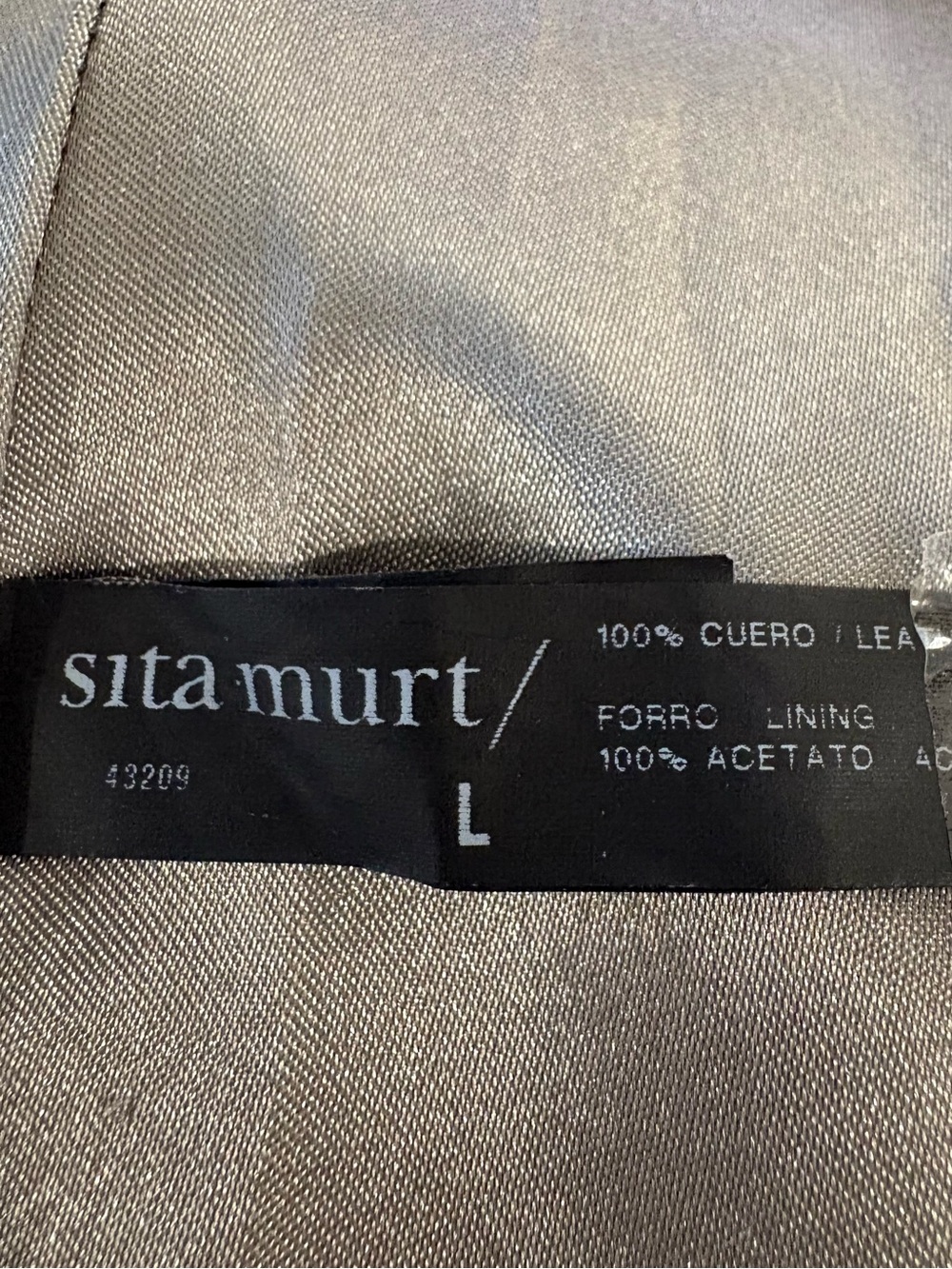 Sita Murt lamb skin genuine leather, gray-green color short sleeves Size Large - Picture 5 of 6
